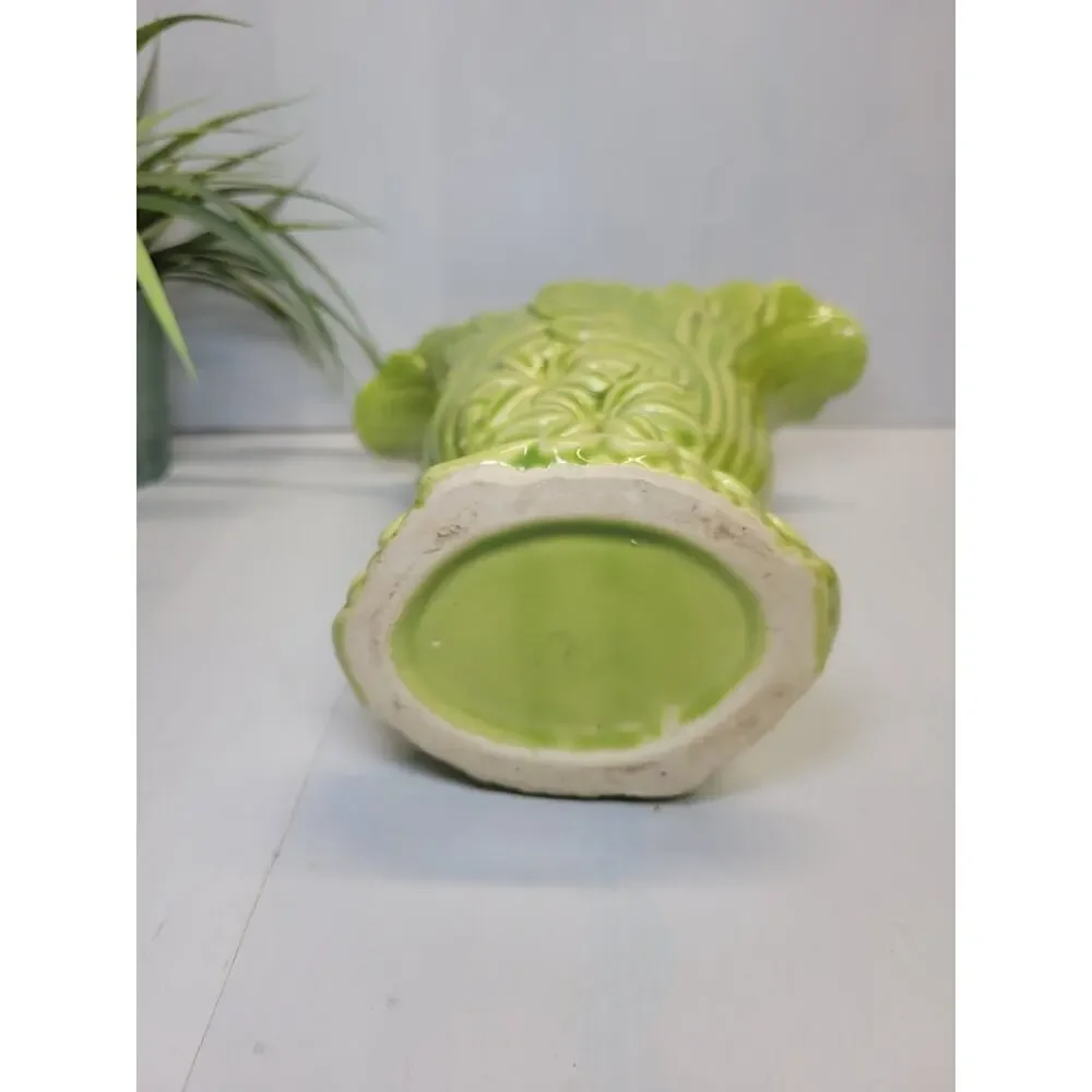 Vintage Lime Green Floral & Leaf Vase Art Pottery - Picture 5 of 5